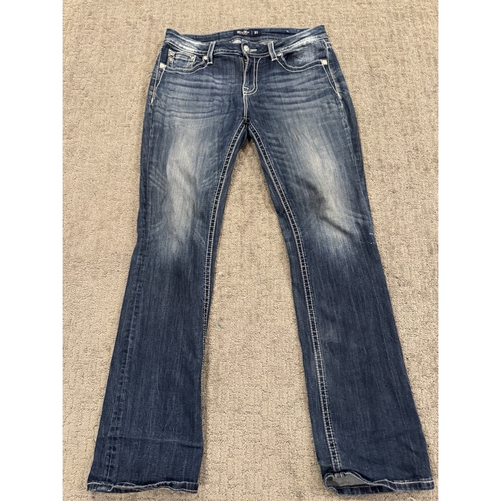 Miss Me Boot Cut Jeans Womens 31 (31x32) Mid Rise Rhinestone (O1)